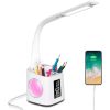 LED Desk Lamp with USB Charging Port&Pen Holder, Study Light with Clock