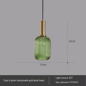 Bar Restaurant Chandelier Personalized Simple Striped Single-head Paint Green Glass Lantern Chandelier (Option: Without Bulb-A Green)