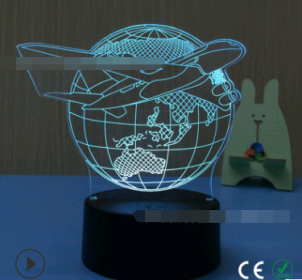 Led night light owl 3D table lamp can touch colorful (Option: Airplane earth-Seven color touch 4W)