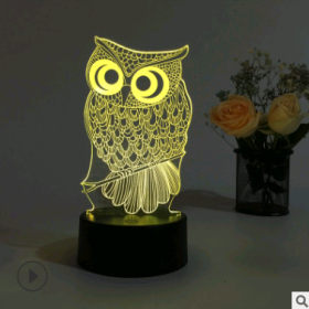 Led night light owl 3D table lamp can touch colorful (Option: Owl-Three tone light 4W)