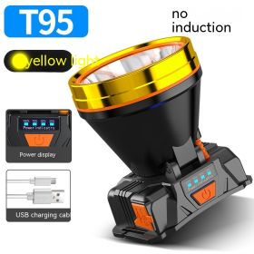 Outdoor Strong Light LED Remote Sensing Headlamp Night Fishing Waterproof Head-mounted Camping Fishing Miner's Lamp (Option: T95 Yellow Light)