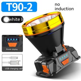 Outdoor Strong Light LED Remote Sensing Headlamp Night Fishing Waterproof Head-mounted Camping Fishing Miner's Lamp (Option: T90 2 White Light)