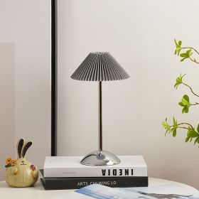 Bedroom Bedside Lamp Pleated Atmosphere Charging (Option: Charging Three Color Switch-Gray Silver Base)