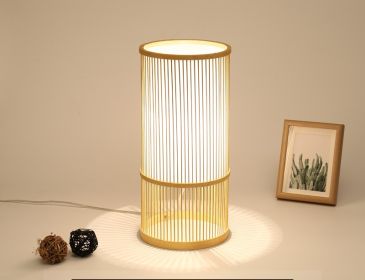 Tea Room Bamboo Woven Table Lamp Study Night Light Adjustable Light Warm Zen Bedside Lamp (Option: Large size without pattern-Push button switch)