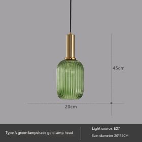 Bar Restaurant Chandelier Personalized Simple Striped Single-head Paint Green Glass Lantern Chandelier (Option: Without Bulb-A Large Green)