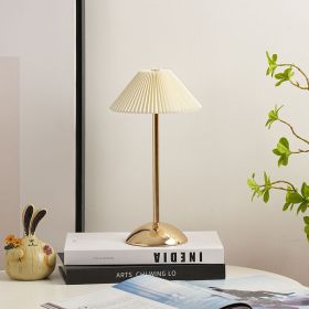 Bedroom Bedside Lamp Pleated Atmosphere Charging (Option: Charging Three Color Switch-Beige Gold Base)