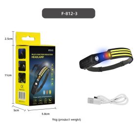 Silicone Sensor Headlamp Type-C Rechargeable Outdoor (Option: 8123 Red Blue Yellow Light-USB)