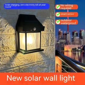 Outdoor Solar  Waterproof Tungsten Induction Garden Wall Lamp (Color: Black)