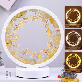 USB Interface Natural Crystal Stone Flower Tree Round Night Light Decoration Holiday Atmosphere Bedside Lamp (Option: Citrine Tree Style)