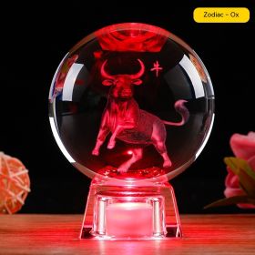 Crystal Ball Zodiac Decorative Crafts Luminous Ornaments (Option: Cow-8cm Ball Electronic Base)