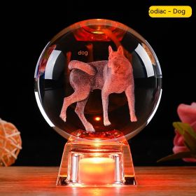 Crystal Ball Zodiac Decorative Crafts Luminous Ornaments (Option: Dog-8cm Ball Electronic Base)